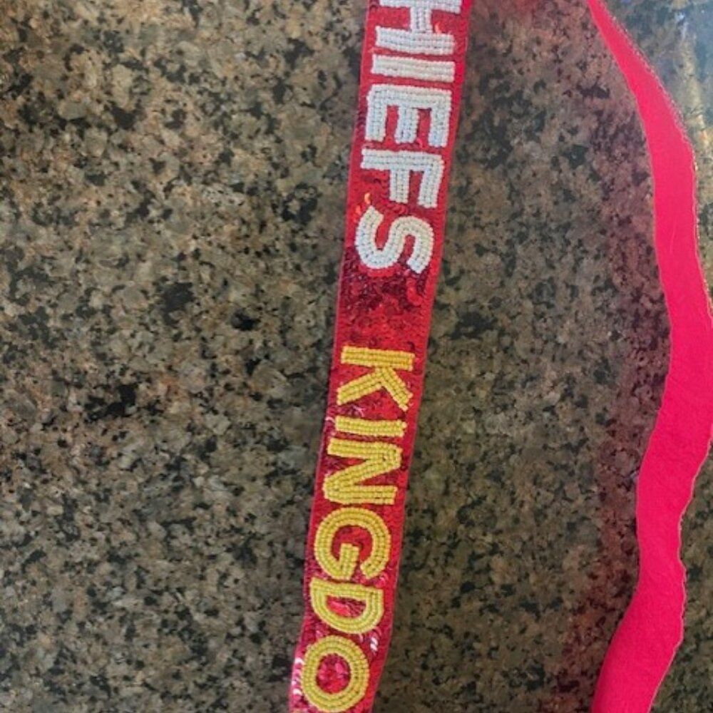 NEW Kansas City Chiefs Football KC Red Gold  Clear Bag Beaded Purse Strap - Picture 10 of 11